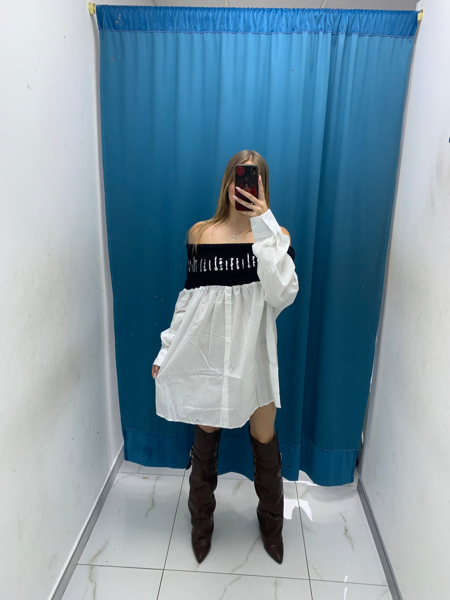 Vestito corto a spalle nude con camicia-YT30099