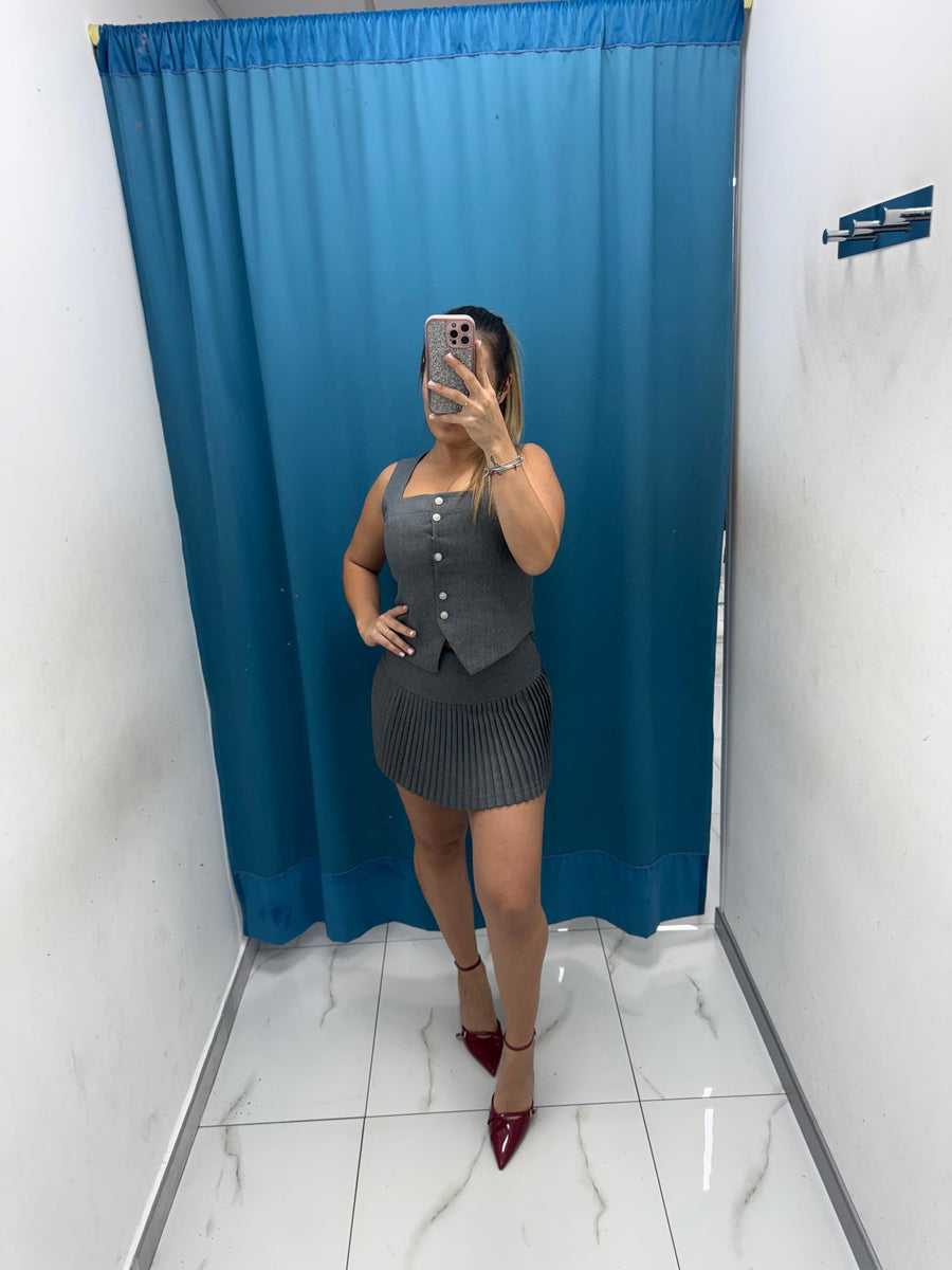 Grey Mood – Set Gilet & Skirt-3626