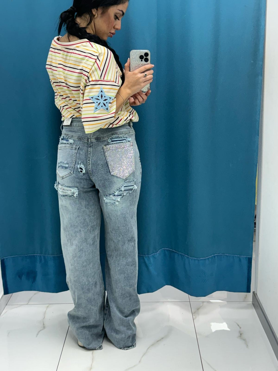 Jeans con strass sul retro 1163