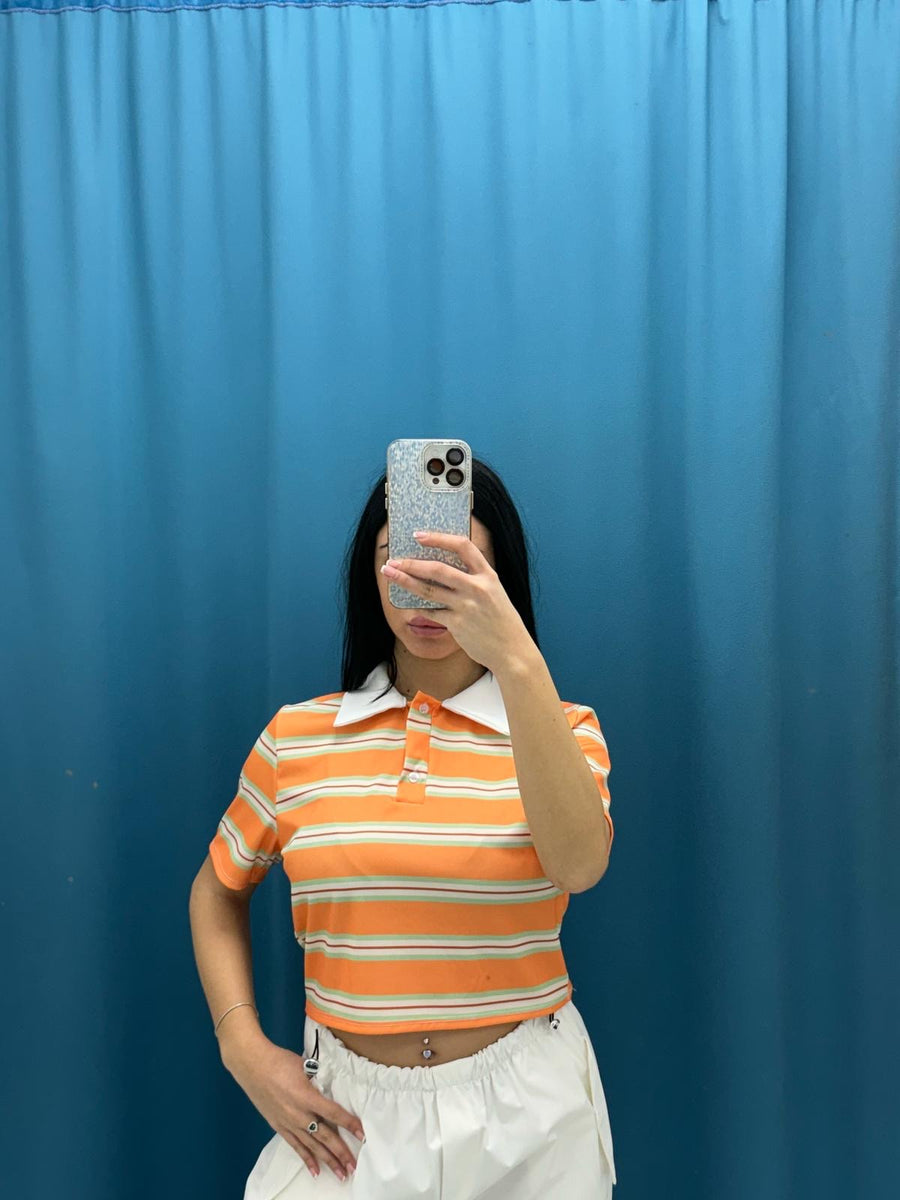 Polo crop a righe 6607