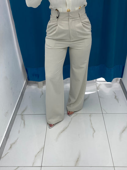 Pantalone vita alta full length panna