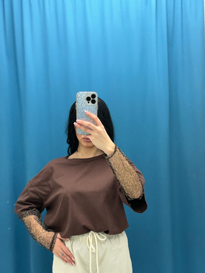 T-shirt con manica leopardata 36926