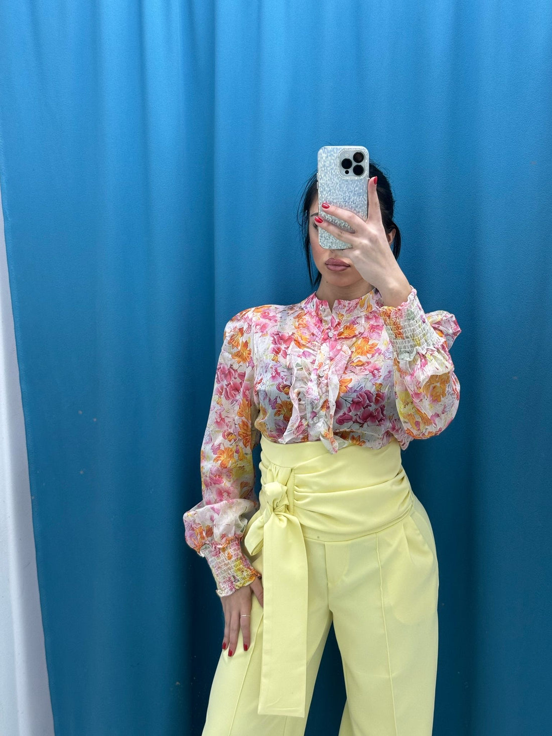Pantalone con cintura giallo 16067