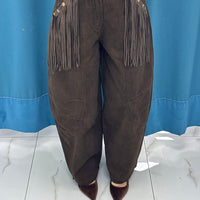 Pantalone cargo Western con frange 0182