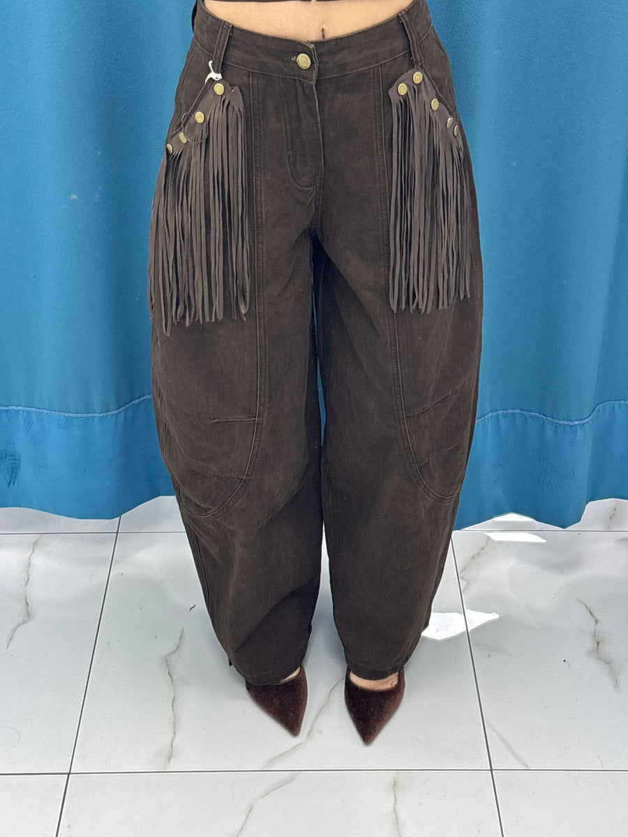 Pantalone cargo Western con frange 0182