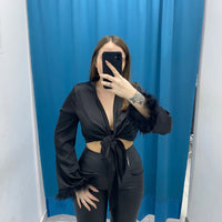 Blusa in raso con piume 31470