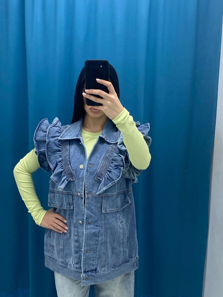 Gilet in denim con rouches 8383
