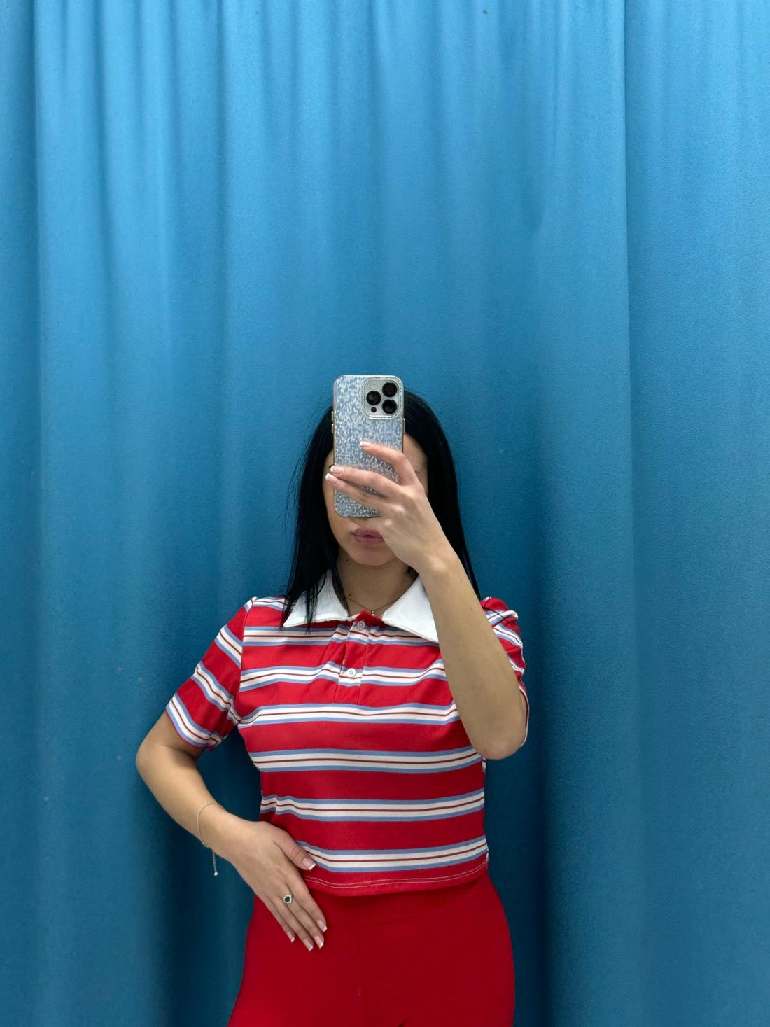 Polo crop a righe 6607