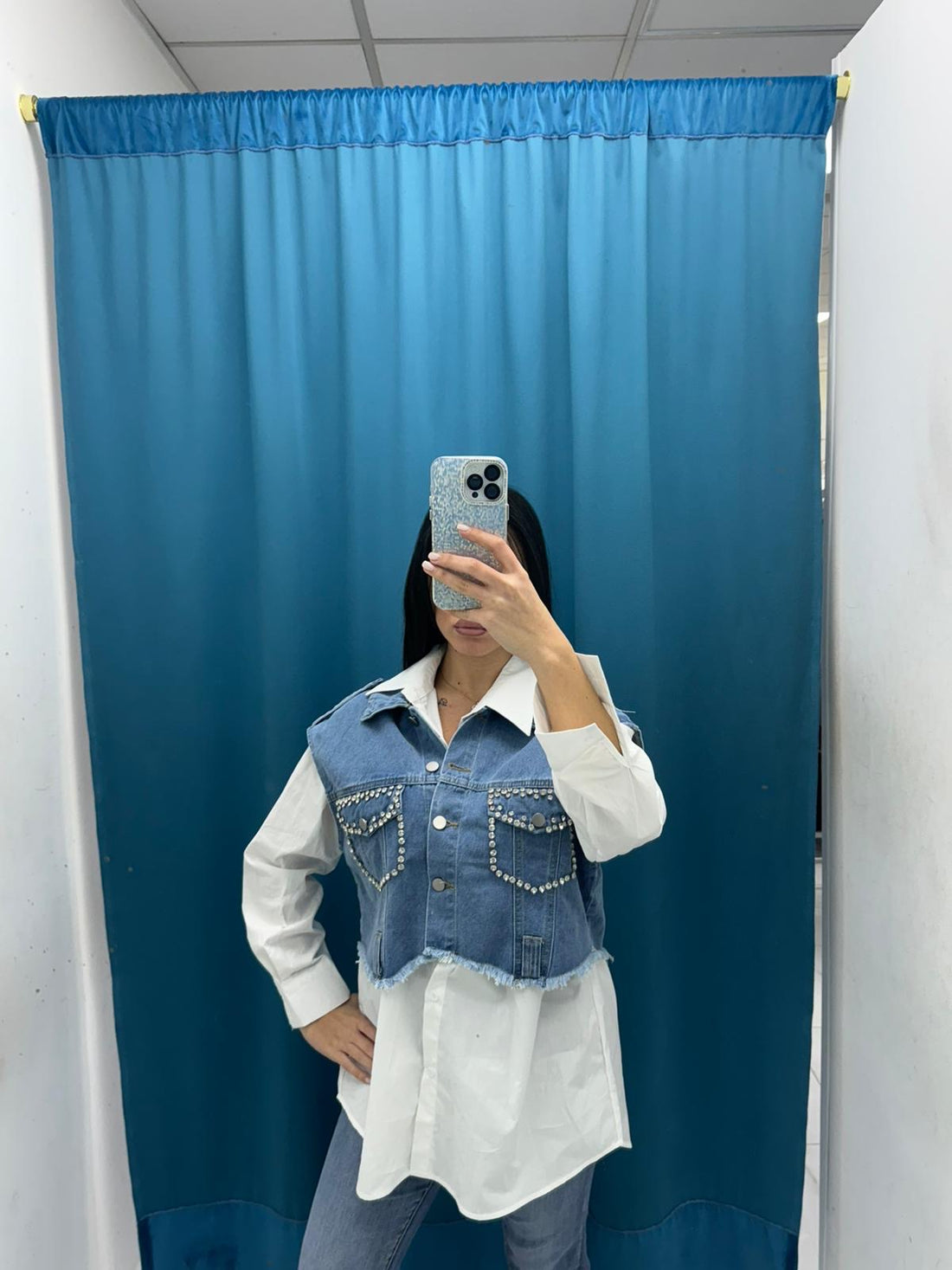 Camicia con gilet in denim 0648