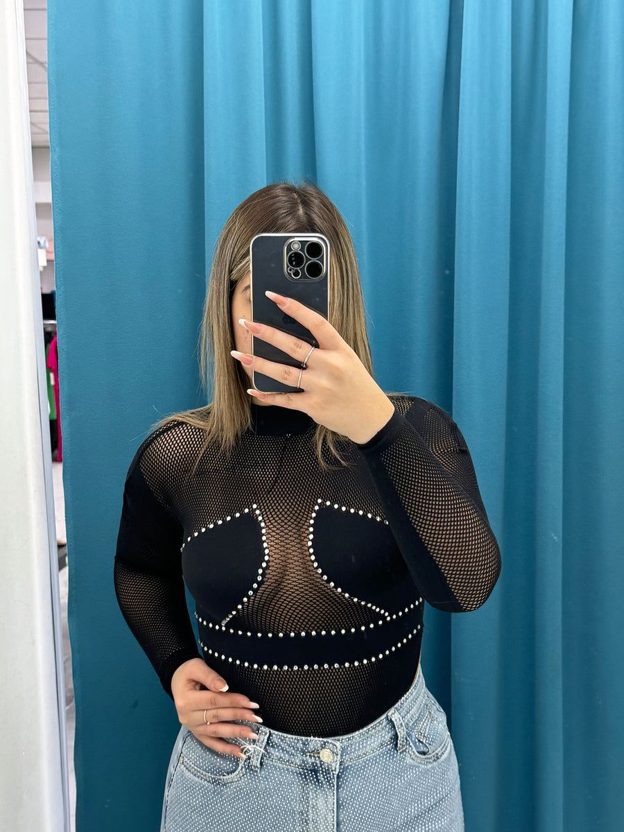 Body a rete con strass 9642