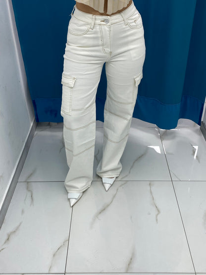 Jeans cargo bianco 90711