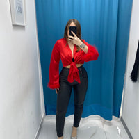 Blusa in raso con piume 31470