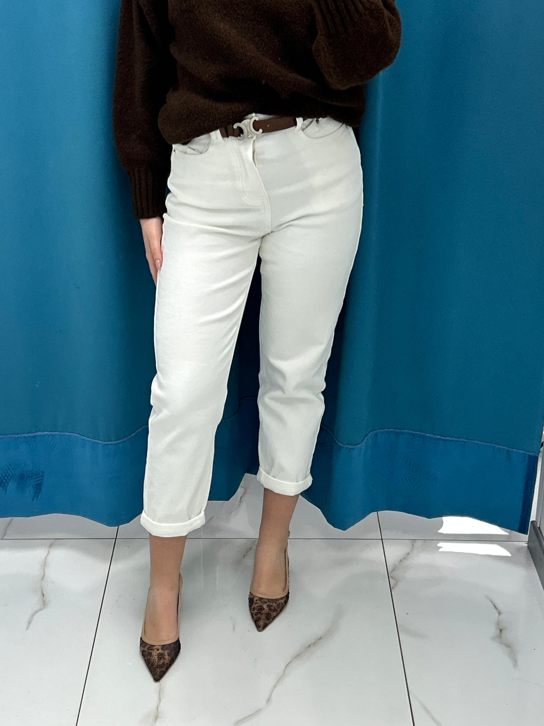 Jeans mom fit bianco 9056