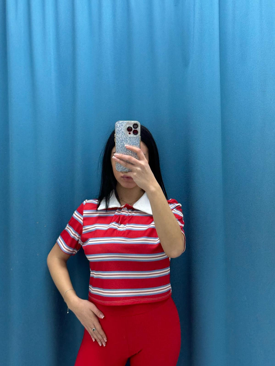 Polo crop a righe 6607