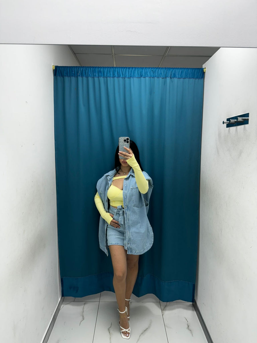 Coordinato gilet denim e gonna 030