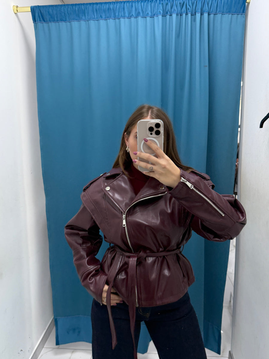 VITELLO — Giubbino Lucido con Cintura-6673