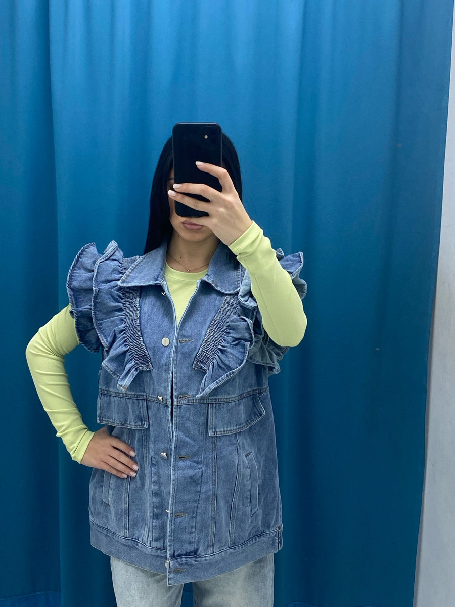 Gilet in denim con rouches 8383