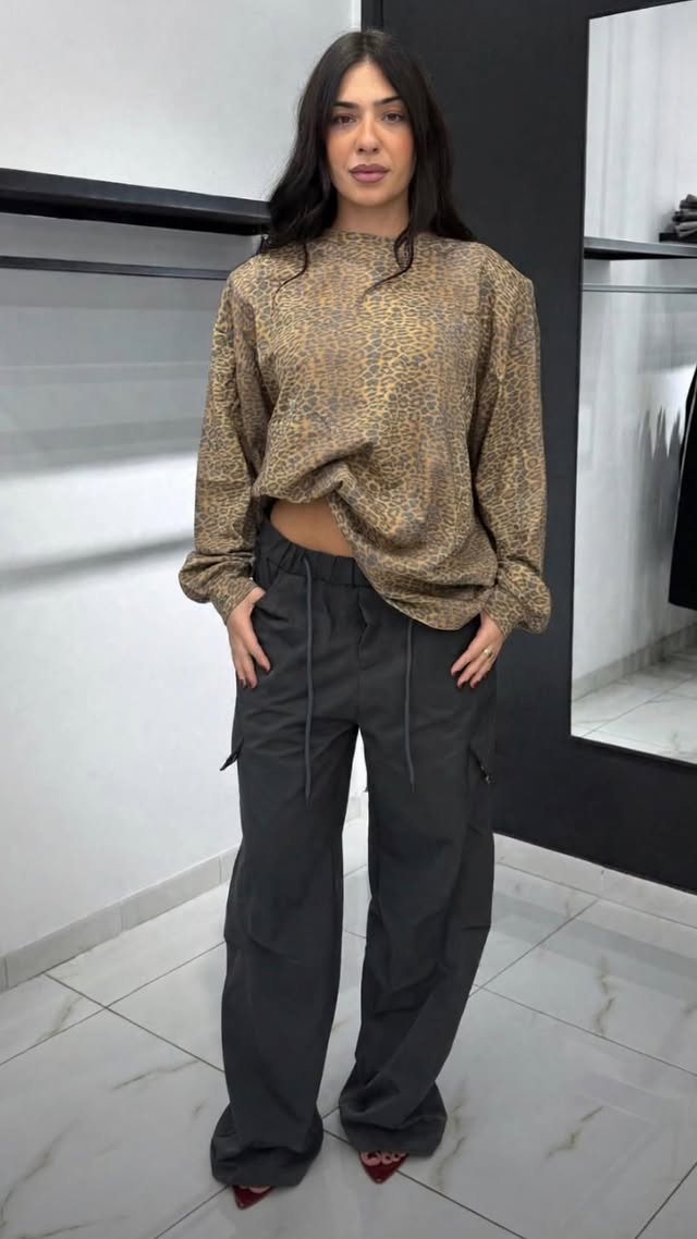 Pantalone Cargo Wide Leg Nero-8064