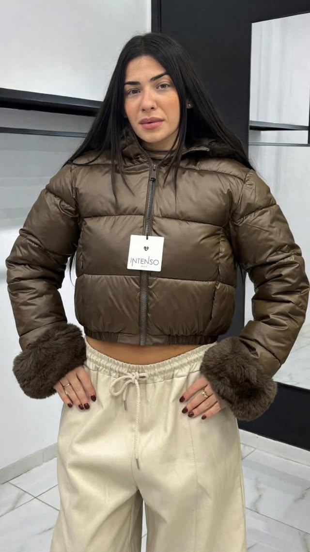 Piumino Crop Taupe-6166