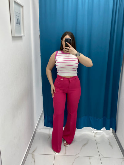 Pantalone a zampa fucsia