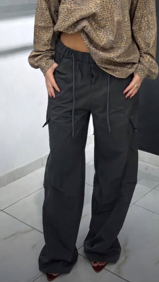 Pantalone Cargo Wide Leg Nero-8064