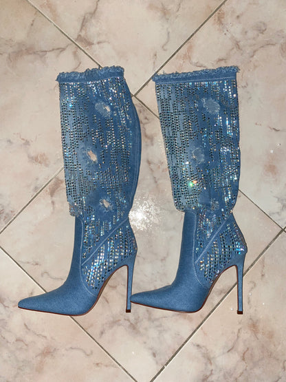 Stivali denim strass