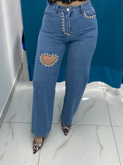 Jeans coeur strass 853