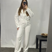 Tailleur giacca crop e pantalone bianco