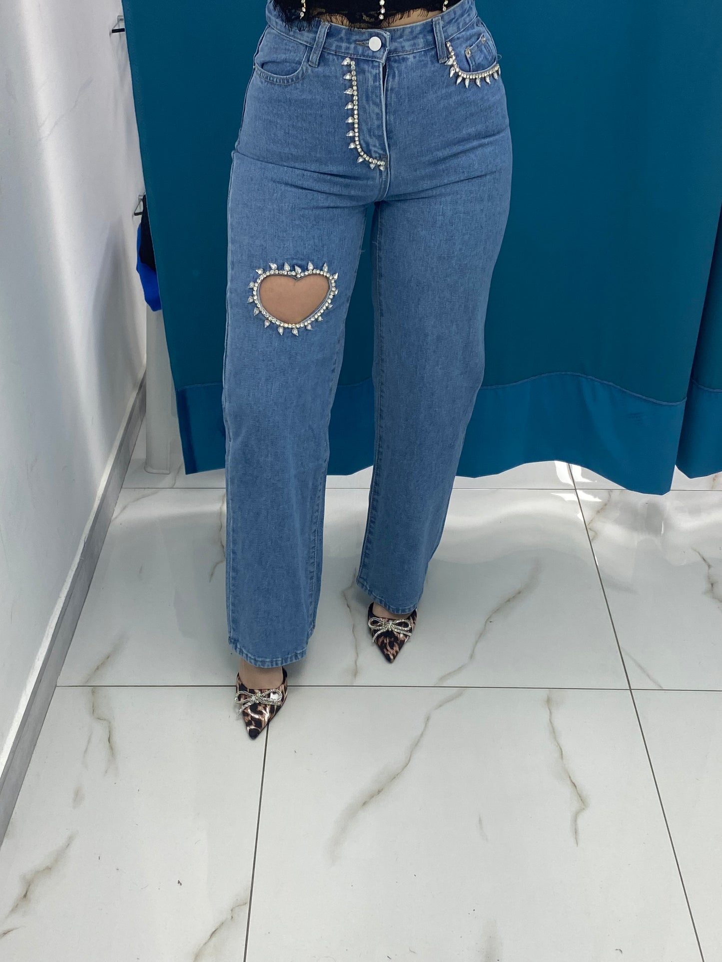 Jeans coeur strass 853