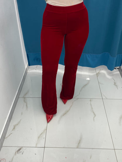 Pantalone a zampa in velluto rosso