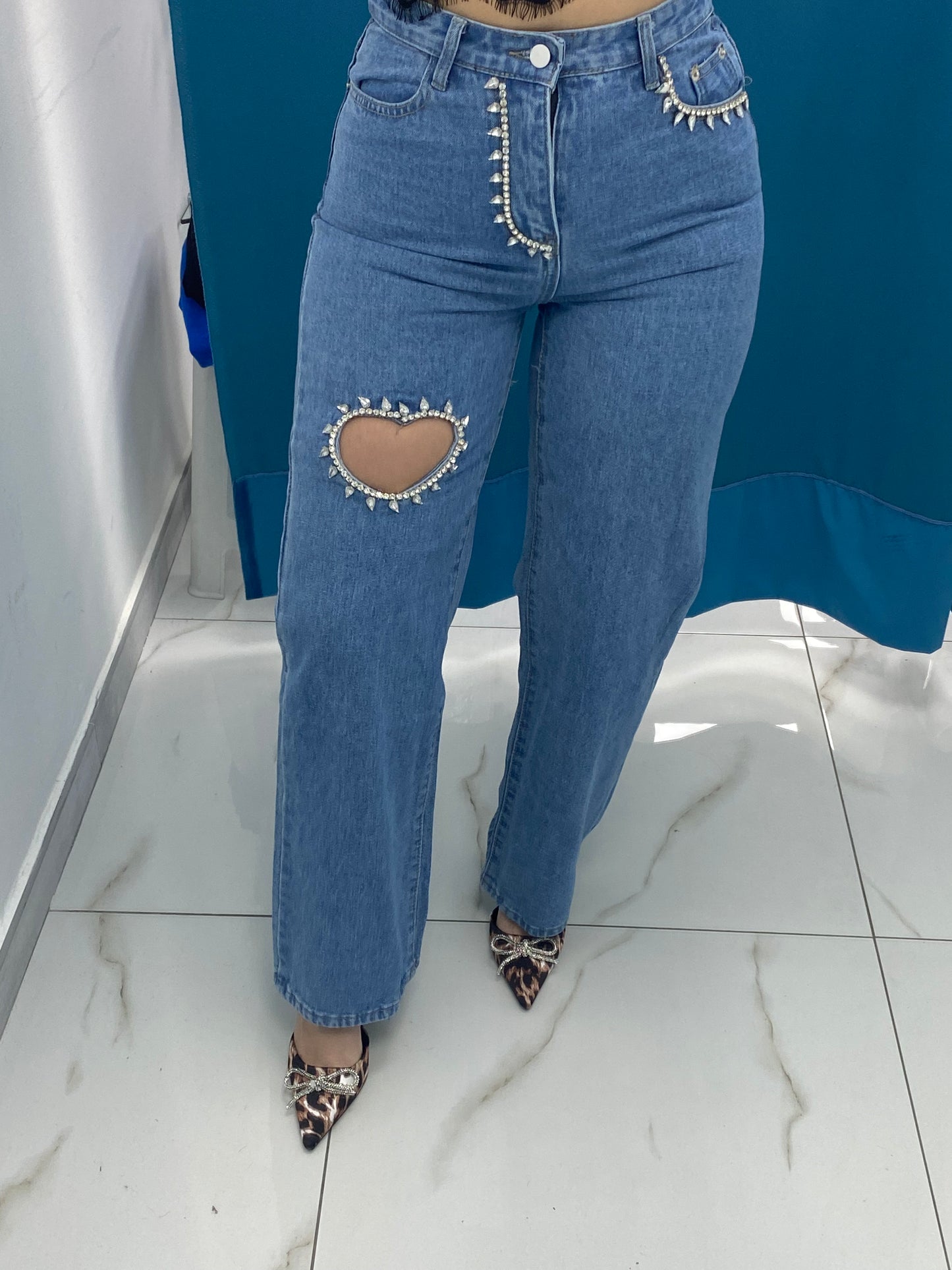 Jeans coeur strass 853