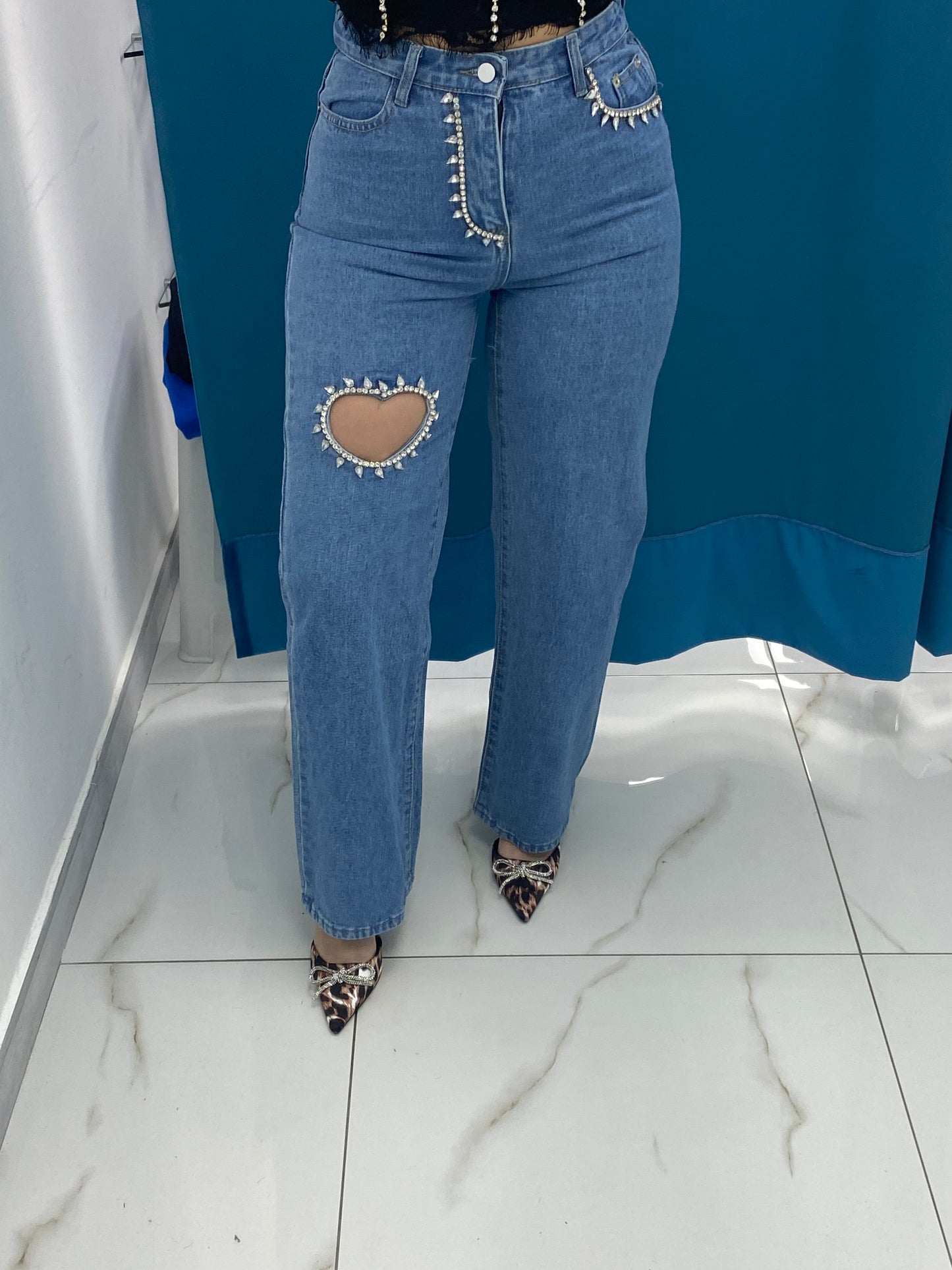 Jeans coeur strass 853