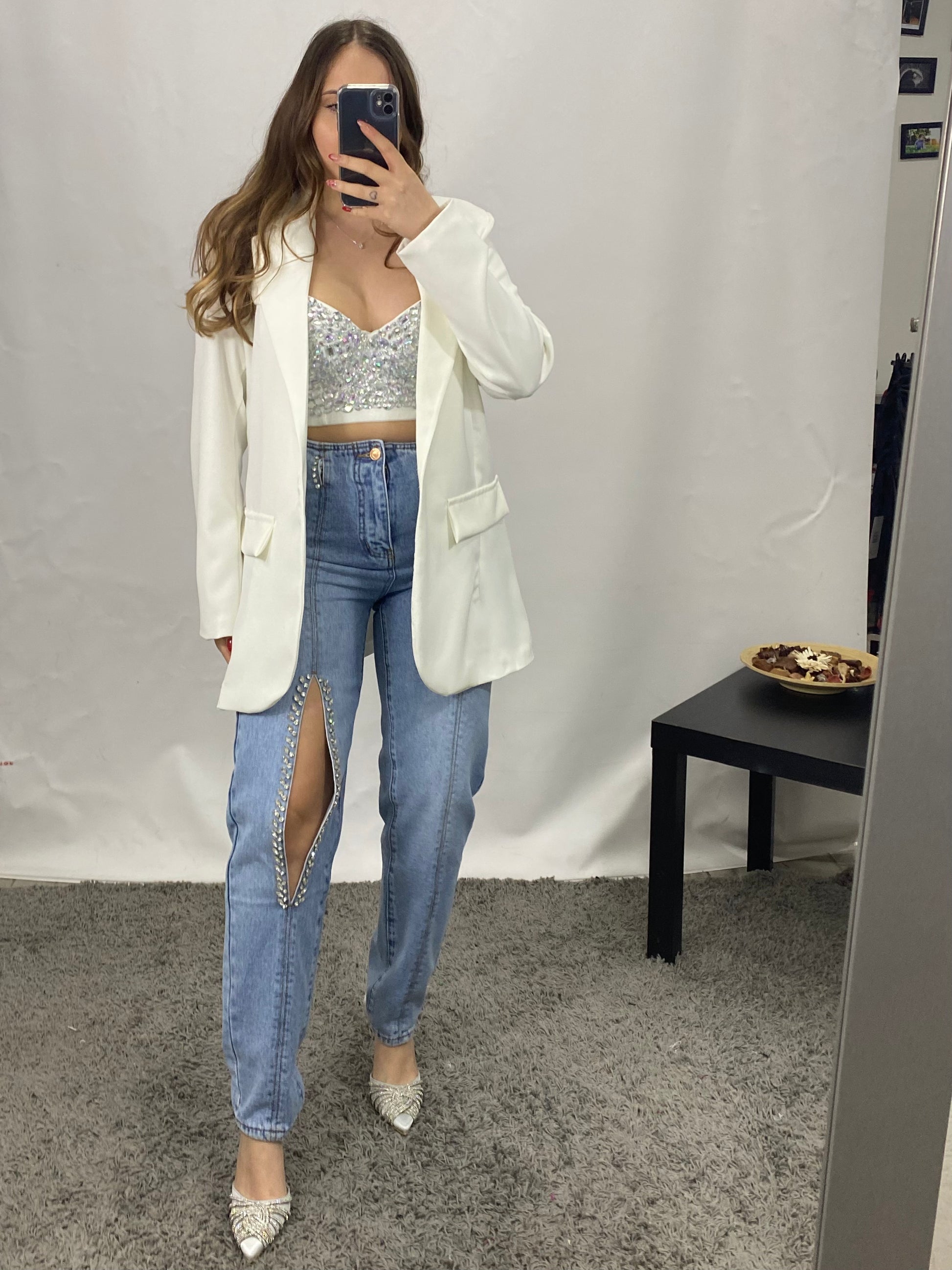 Jeans Mom fit con strass 1315