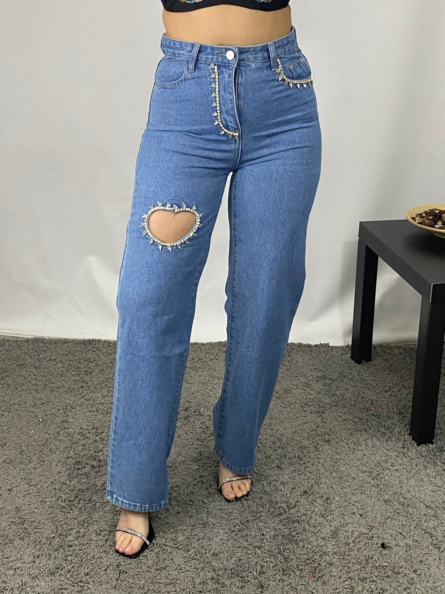 Jeans coeur strass 853