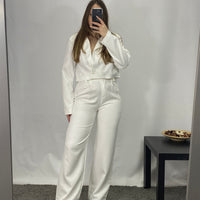Tailleur giacca crop e pantalone bianco