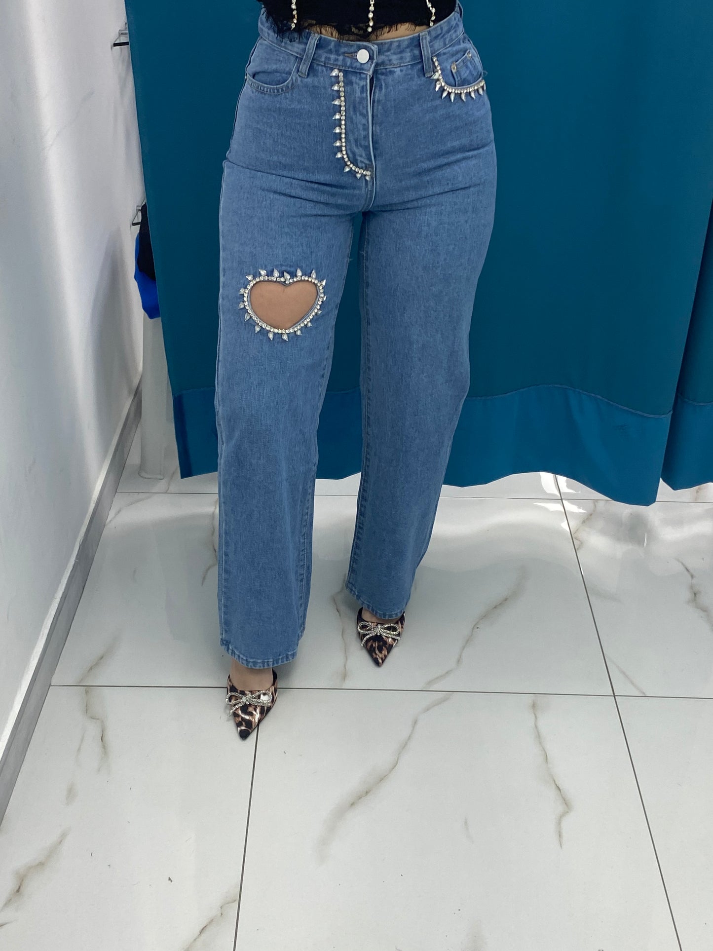 Jeans coeur strass 853