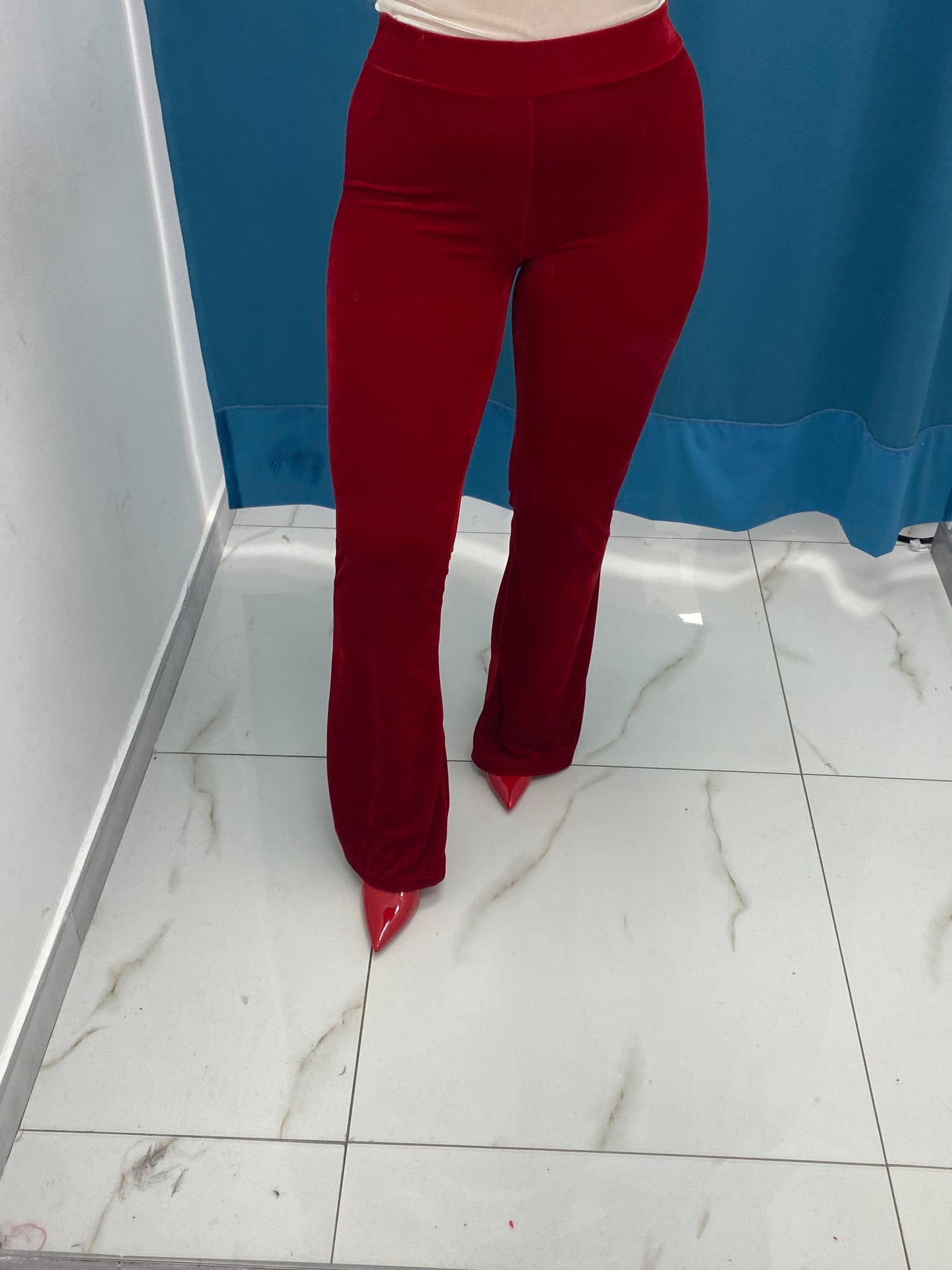 Pantalone a zampa in velluto rosso