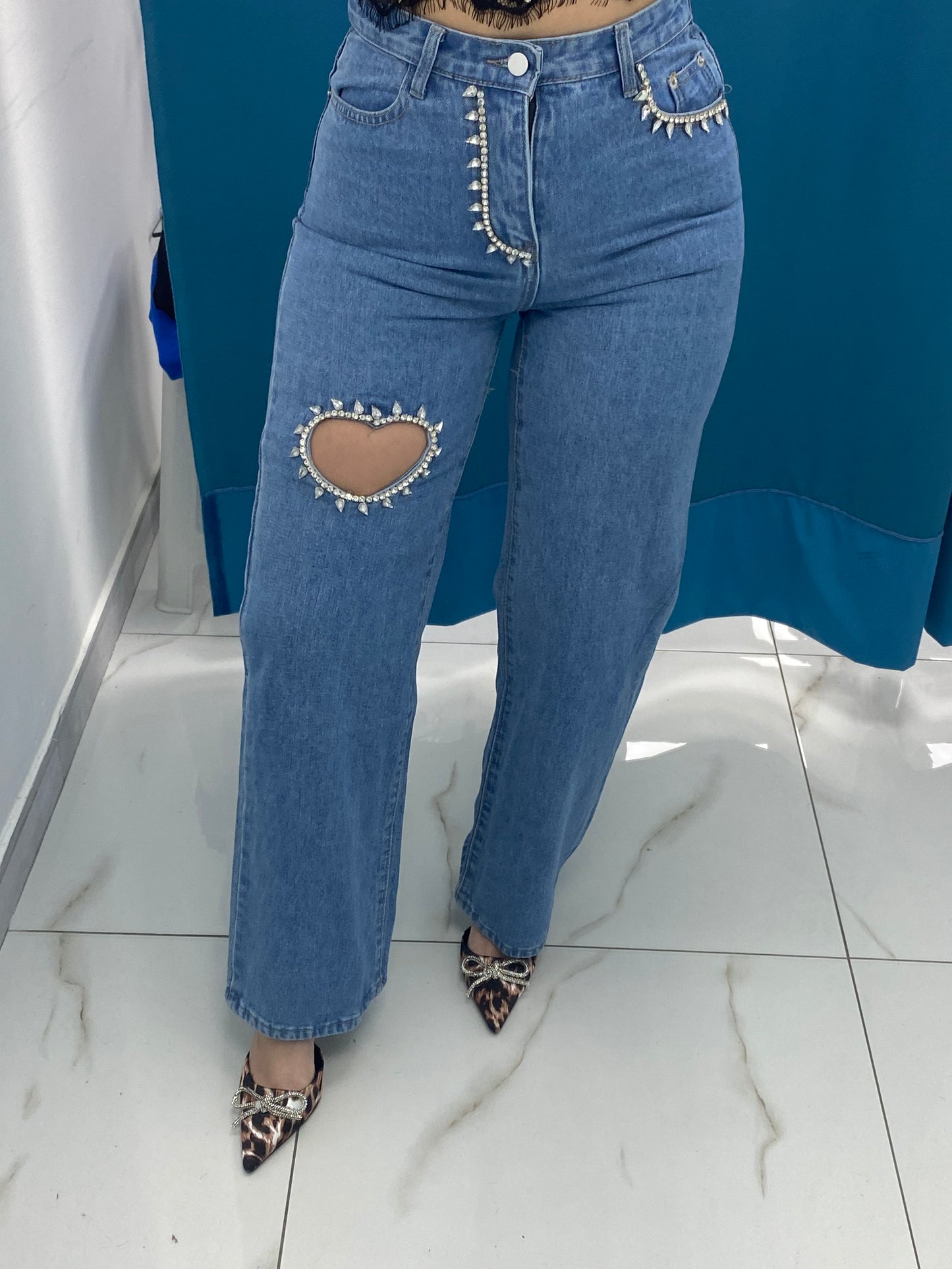 Jeans coeur strass 853