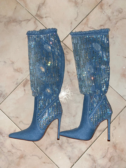 Stivali denim strass